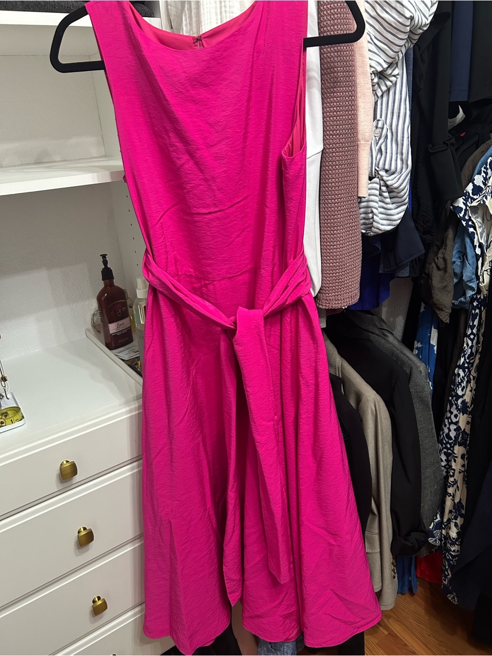 Ann Taylor Fuchsia Sleeveless Midi Dress with Self Tie